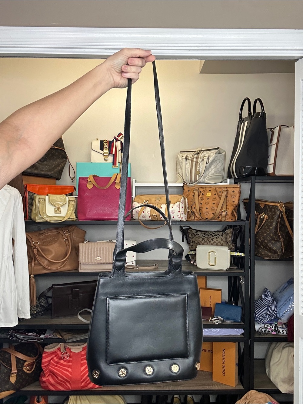 Vintage Salvatore Ferragamo Black Leather Convertible Tote Shoulder Bag Italy - Picture 8 of 16